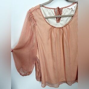 Women's Checkered Blouse - Orange and Cream